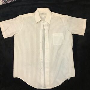 Arrow Kent  White Short Sleeve Striped Button Down Shirt Sz 16 Poly Cotton Blend
